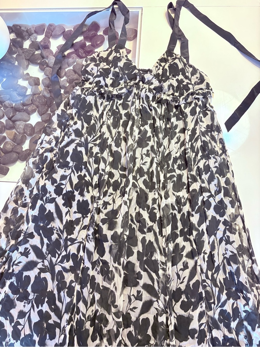 NWT- J.Crew Black and Cream Floral V-Neck Midi Dress - Picture 3 of 12